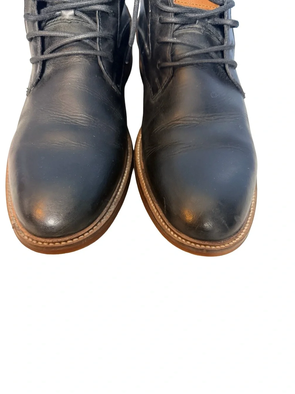 Paruno heritage chukka Men's Black Leather Lace-Up Ankle Boots Brown Accent S 9